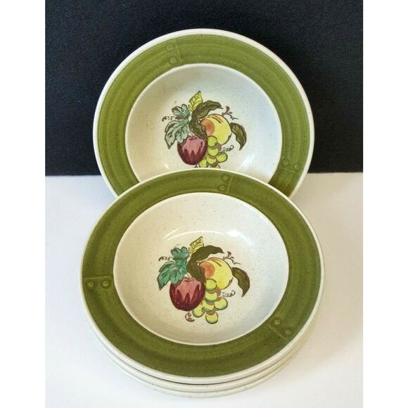 Set/4 Metlox Poppytrail Provincial Fruit Green 6.25" Rim Fruit Dessert Bowls - Picture 2 of 6